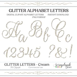 Oyster Shell Glitter Letters & Numbers Digital Clipart, 79 High Quality PNG files, Instant Download