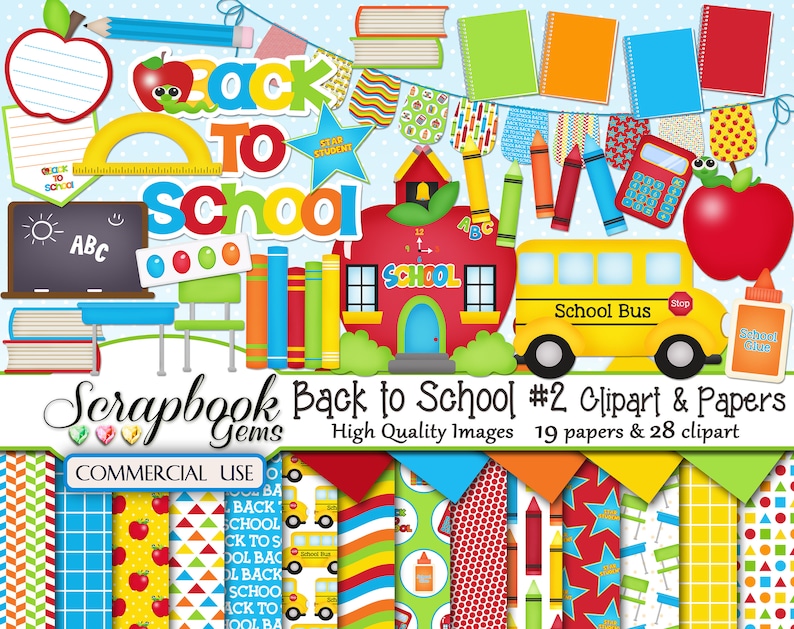 56 Cliparts /& 38 Papers desk school train globe 2 Kits in 1 school bus Instant Download finger paint backpack SCHOOL BUNDLE chair