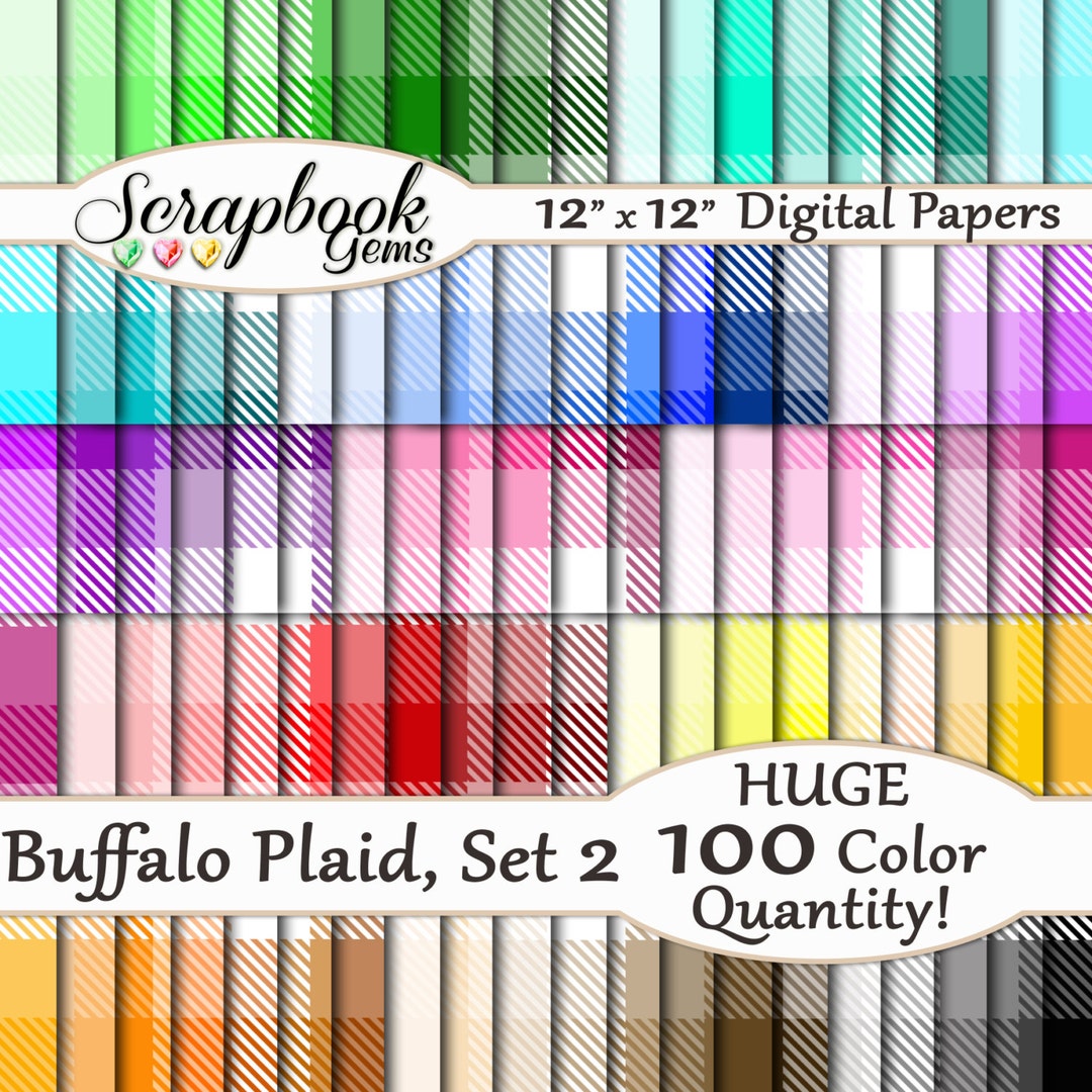 100 Buffalo Plaid (SET 2) Digital Papers, 100 Pieces, 12" X 12", 300 ...