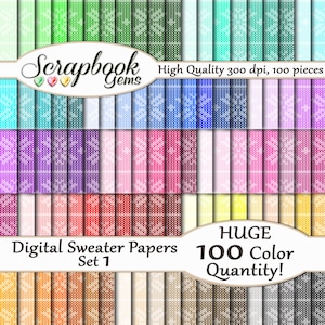 Carta digitale maglione 100 colori, 100 pezzi, 12" x 12", file JPEG di Natale di alta qualità 300 dpi, Download istantaneo