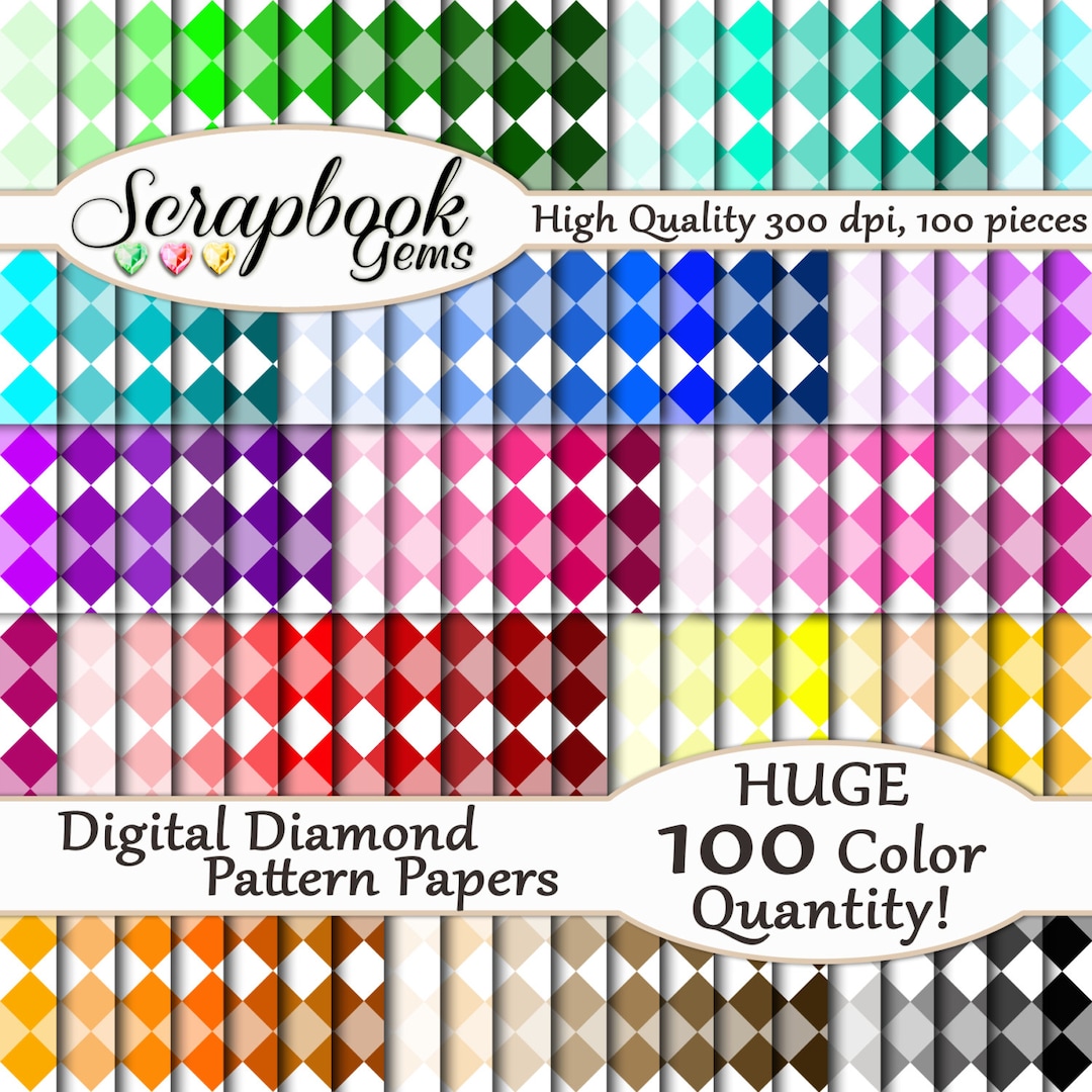 100 Diamond Pattern Digital Papers, 100 Pieces, 12" X 12", 300 Dpi High ...