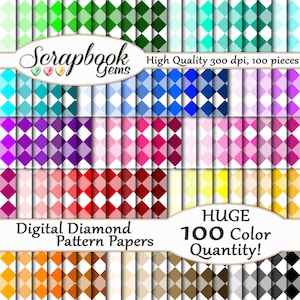 100 Diamond Pattern Digital Papers, 100 Pieces, 12&quot; x 12&quot;, 300 dpi High Quality JPEG files, Instant Download