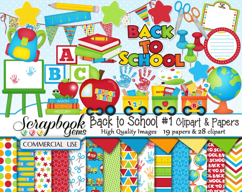 56 Cliparts /& 38 Papers desk school train globe 2 Kits in 1 school bus Instant Download finger paint backpack SCHOOL BUNDLE chair