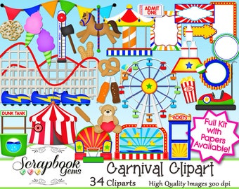 CARNIVAL Clipart, 34 png Clipart files, Instant Download ferris wheel games rides amusement theme fair circus park fun roller coaster bumper
