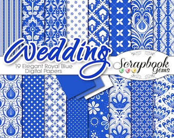Royal Blue Wedding Floral Digital Papers , 19 Pieces 12" x 12", High Quality JPEG files, Instant Download Commercial Spring damask flower