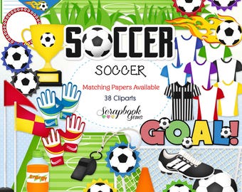 SOCCER Clipart, 38 png Clipart files Instant Download sports soccer ball goalie goalkeeper net goal futbol flame trophy field cleat tackle