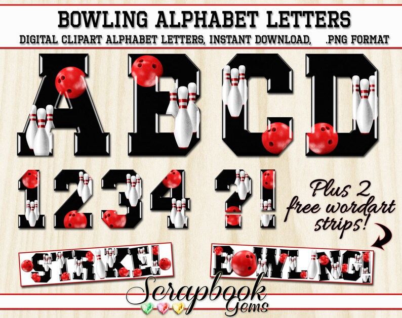 Sports Bowling Letters & Numbers Digital Clipart 40 High Etsy