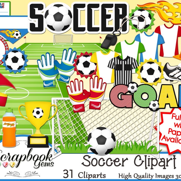 SOCCER Clipart, 31 png Clipart files Instant Download sports soccer ball goalie goalkeeper net goal futbol flame trophy field cleat takkie