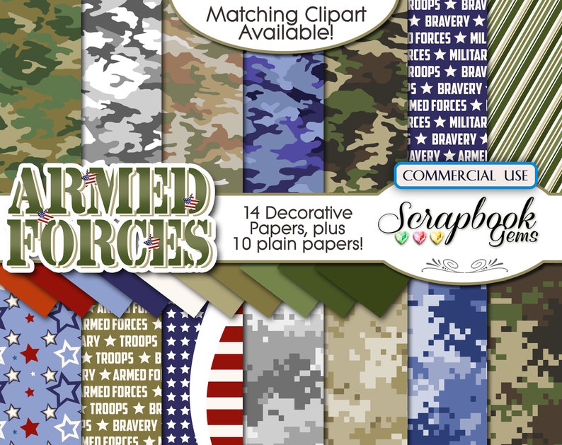 ARMED FORCES Clipart & Papers Kit, 43 Png Clipart Files, 24 Jpeg Paper ...
