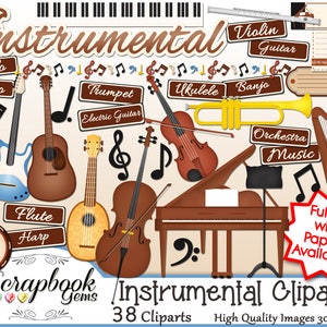 INSTRUMENTAL Clipart, 38 png Pliki Clipart Natychmiastowe pobieranie tagów muzyka fortepianowa piosenka muzyczna nuty harfa skrzypce gitara trąbka flet banjo arkusz