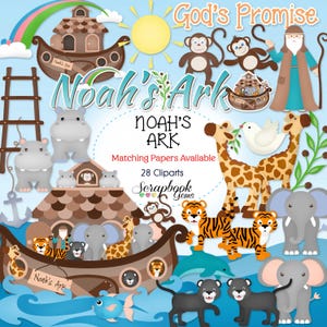 Die Arche NOAH Clipart, 28 png Clipart Dateien, Instant Download Delfin Fisch Boot Schiff Ozean Meer Wellen Giraffe Tiger Panther Elefant Nilpferd Taube