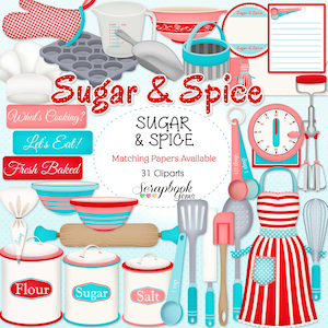 SUGAR &amp; SPICE Clipart and Papers Kit, 31 Png Clip Arts, 20 Jpeg Papers ...