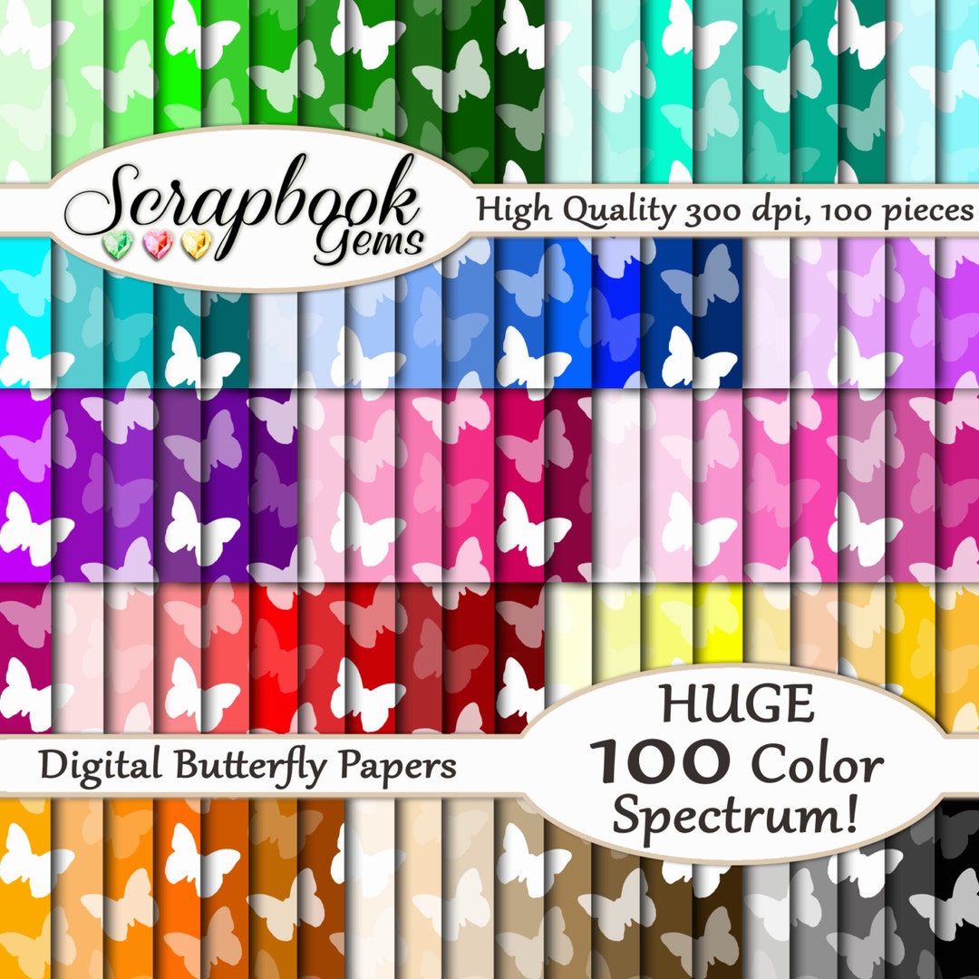 100 Butterfly / Butterflies Spring Digital Paper, 100 Pieces, 12" X 12 ...