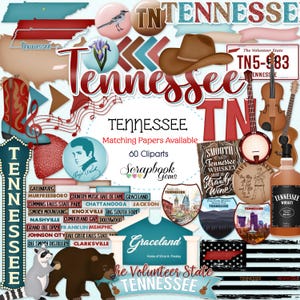 TENNESSEE STATE clipart, 60 png clipartbestanden, instant download cowboylaarzen, cowboyhoed, memphis, nashville, plectrum, banjo, viool