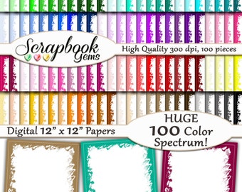 100 Colors Blank Center Papers, 100 Pieces, 12" x 12", 300 dpi High Quality JPEG files, Instant Download