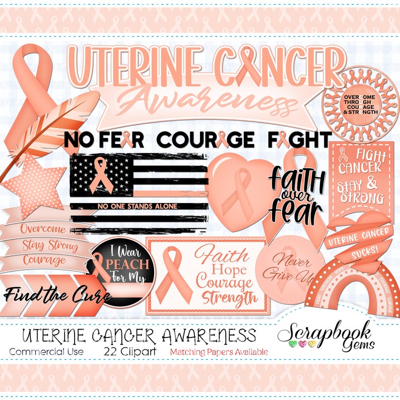 Peach Cancer Ribbons UTERINE CANCER Awareness Clipart, 22 Png Clipart Files Instant Download ...