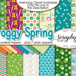 FROGGY Frühling Digital Papiere, 19 Stück, 12 "x 12", hohe Qualität JPEGs, Instant Download Frosch Regen Teich Wasser See Segelboot Regenschirm Frühling