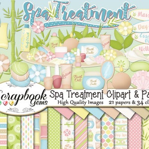 Kit de clipart e papéis de TRATAMENTO DE SPA, 34 png Clip Arts, 21 jpeg Papers Download instantâneo resort beleza dia spa massagem loção de óleos de bem-estar