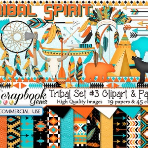 TRIBAL SET #3 Clipart och papperskit, 45 png Clip Art, 19 jpeg-papper Direktnedladdning Tribal Aztec Indianer Indianer Pilreklam