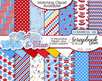 RED, WHITE, & BLUE Digital Papers, 20 Pieces, 12" x 12", High Quality JPEGs, Instant Download firework, july 4th, independence, patriotic