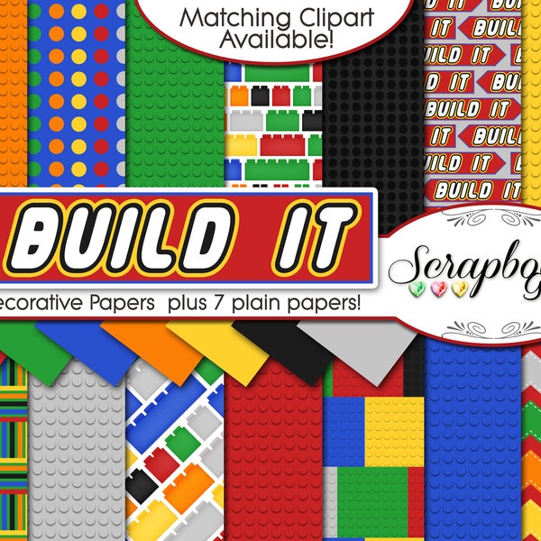 BUILD IT Digital Papers, 21 Pieces, 12" x 12", High Quality JPEGs, Instant Download building blocks bricks toys games children play boys