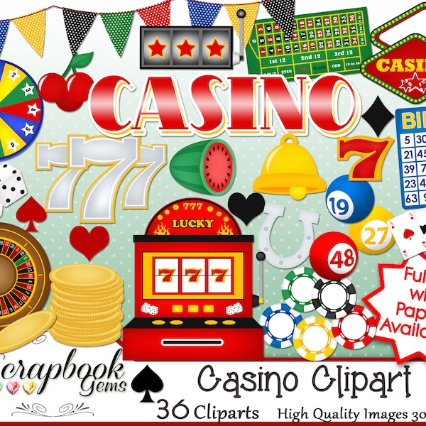 CASINO Clipart, 36 png Clipart files Instant Download slot machine las vegas atlantic city gambling gamble poker chips deck of cards dice