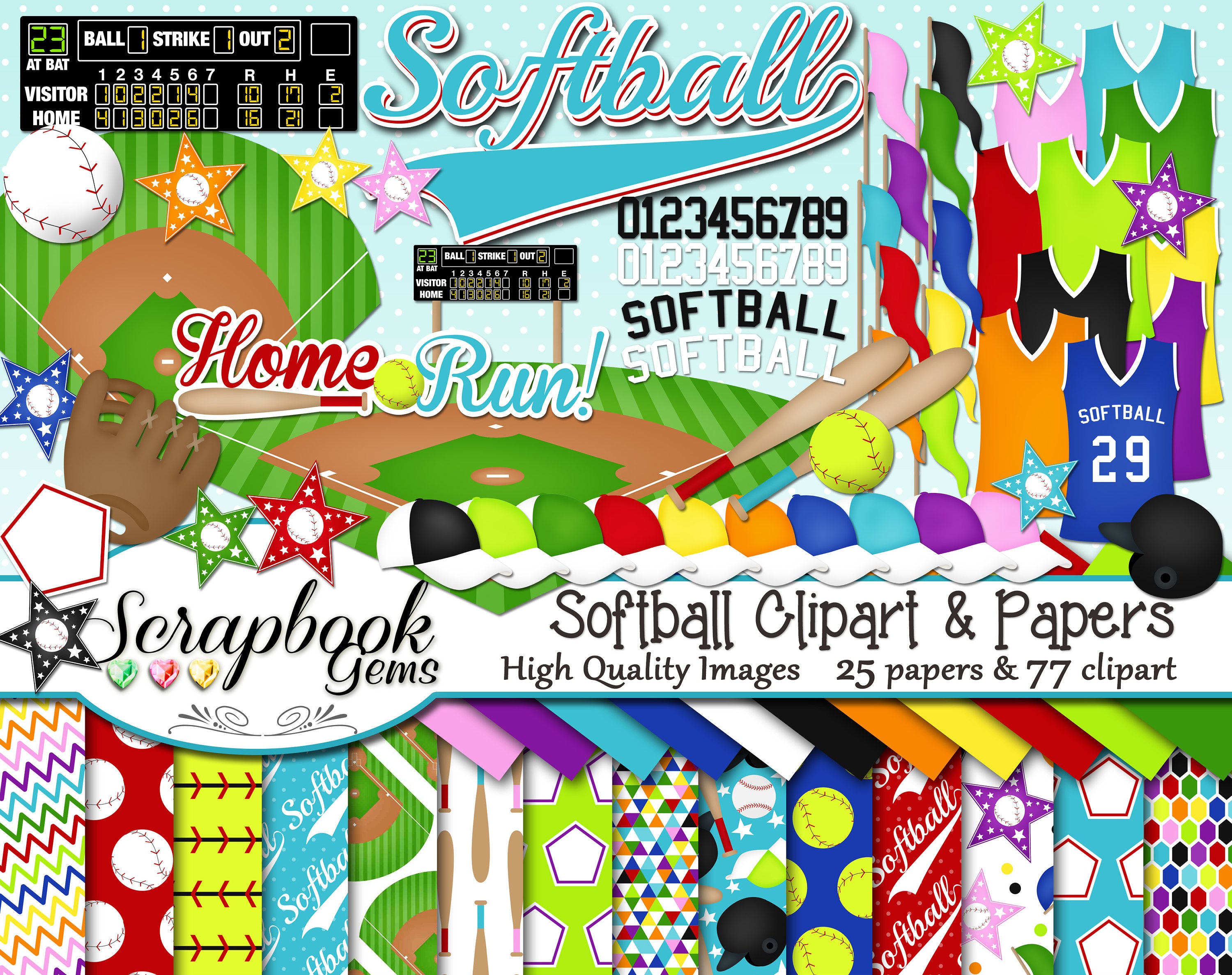 SOFTBALL Clipart and Papers Kit 77 Png Clip Arts 25 Jpeg - Etsy Denmark