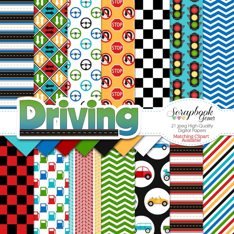 DRIVING Clipart and Papers Kit, 39 Png Clip Arts, 21 Jpeg Papers ...