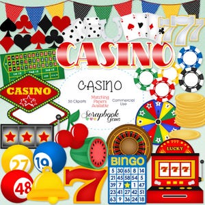 CASINO Clipart, 36 png Clipart files Instant Download slot machine las vegas atlantic city gambling gamble poker chips deck of cards dice