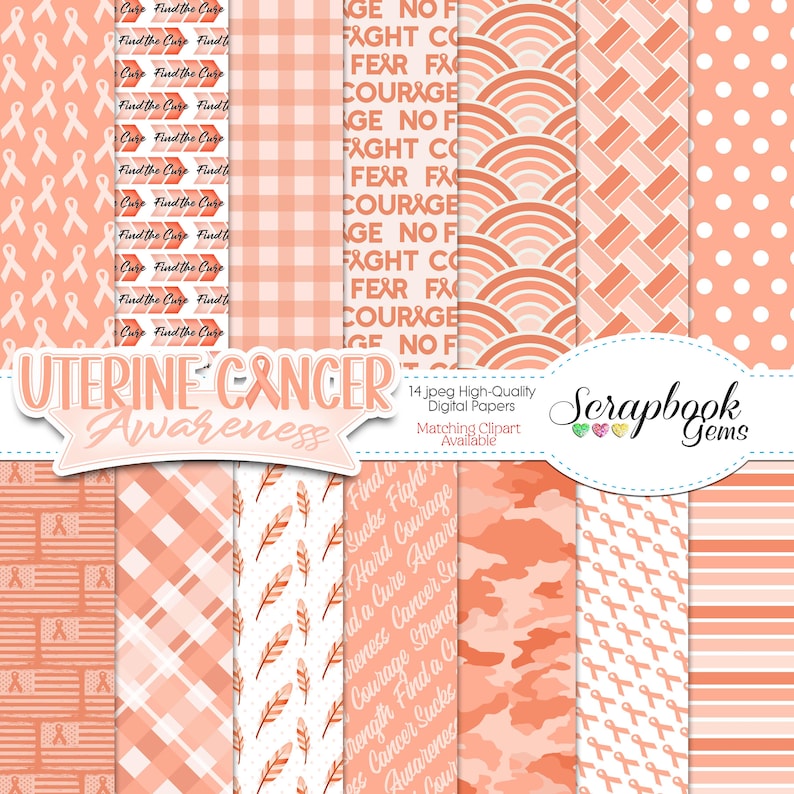 UTERINE CANCER Awareness Clipart & Papers Kit, 22 Png Clipart Files, 14 ...