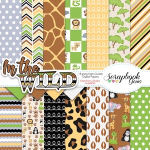 IN THE WILD Digital Papers, 18 Teile, 12 "x 12", High Quality JPEGs, Instant Download Elefant, Dschungel, Safari, Zoo, Schlange, Gorilla, Jaguar