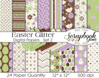 Easter Glitter Digital Papers SET 2,  24 Pieces, 12" x 12", High Quality JPEG files Instant Download Commercial Use Scrapbook springtime