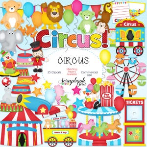 CIRCUS Clipart, 35 png Clipart-bestanden Instant Download clown zeeolifant spelletjes verjaardagsfeestje ballon amusement themapark carnaval kanon