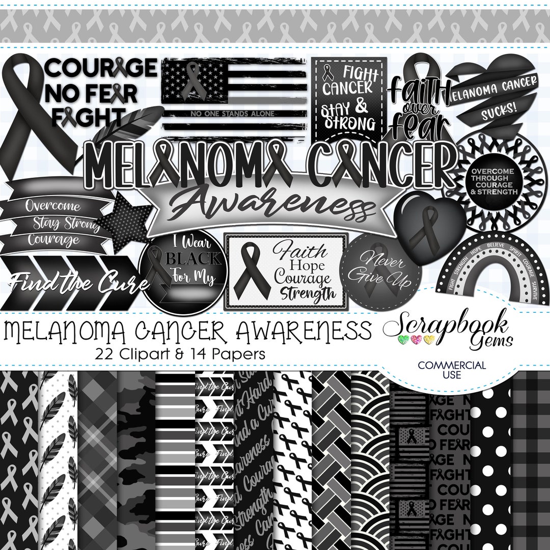 MELANOMA CANCER Awareness Clipart & Papers Kit, 22 Png Clipart Files ...