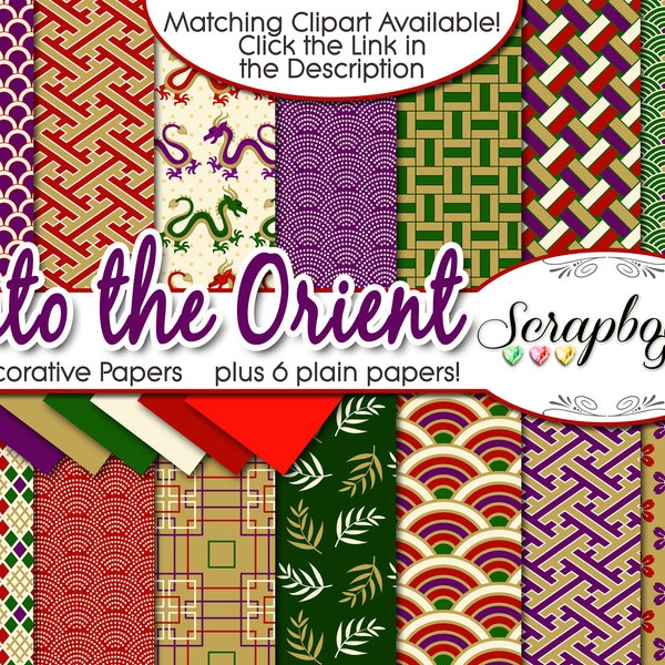 INTO THE ORIENT Digital Papers, 20 Pieces, 12" x 12", High Quality JPEGs, Instant Download Commercial Scrapbook dragon bamboo china japan