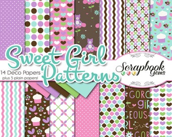 SWEET GIRL Digital Papers, 19 Pieces, 12" x 12", High Quality JPEGs, Instant Download Commercial Scrapbook baby infant pink purple shower