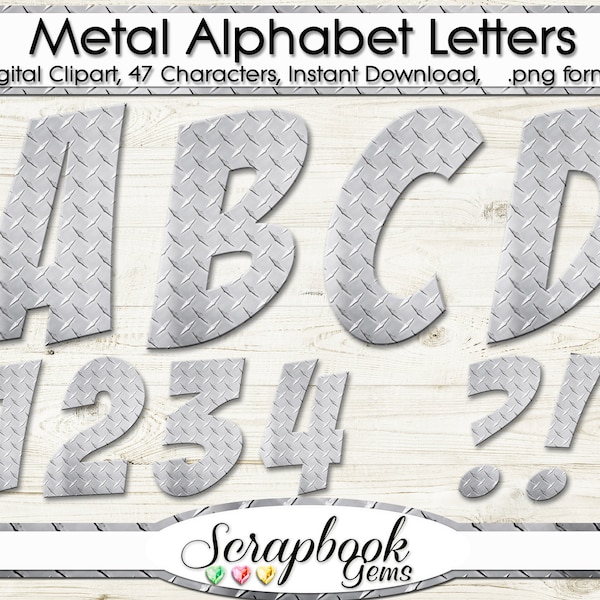 Metal Alphabet Letters, Numbers, & Symbols Digital Clipart, 47 High Quality PNG files, Instant Download Toolbox Diamond Style