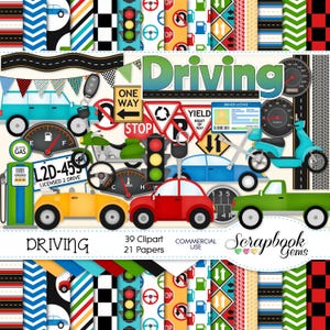 RIJDEN Clipart and Papers Kit, 39 png Clip Arts, 21 jpeg Papers Instant Download auto vrachtwagen auto motorfiets motor scooter bromfiets weg straat