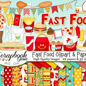 Fast Food Clipart, Kawaii Fast Food , Digital Stickers, Digital