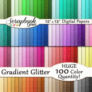 100 GLITTER OMBRE Gradient Digital Paper, 100 Pièces, 12 "x 12", 300 dpi Fichiers JPEG de haute qualité, Téléchargement instantané méga pack arc-en-ciel clipart