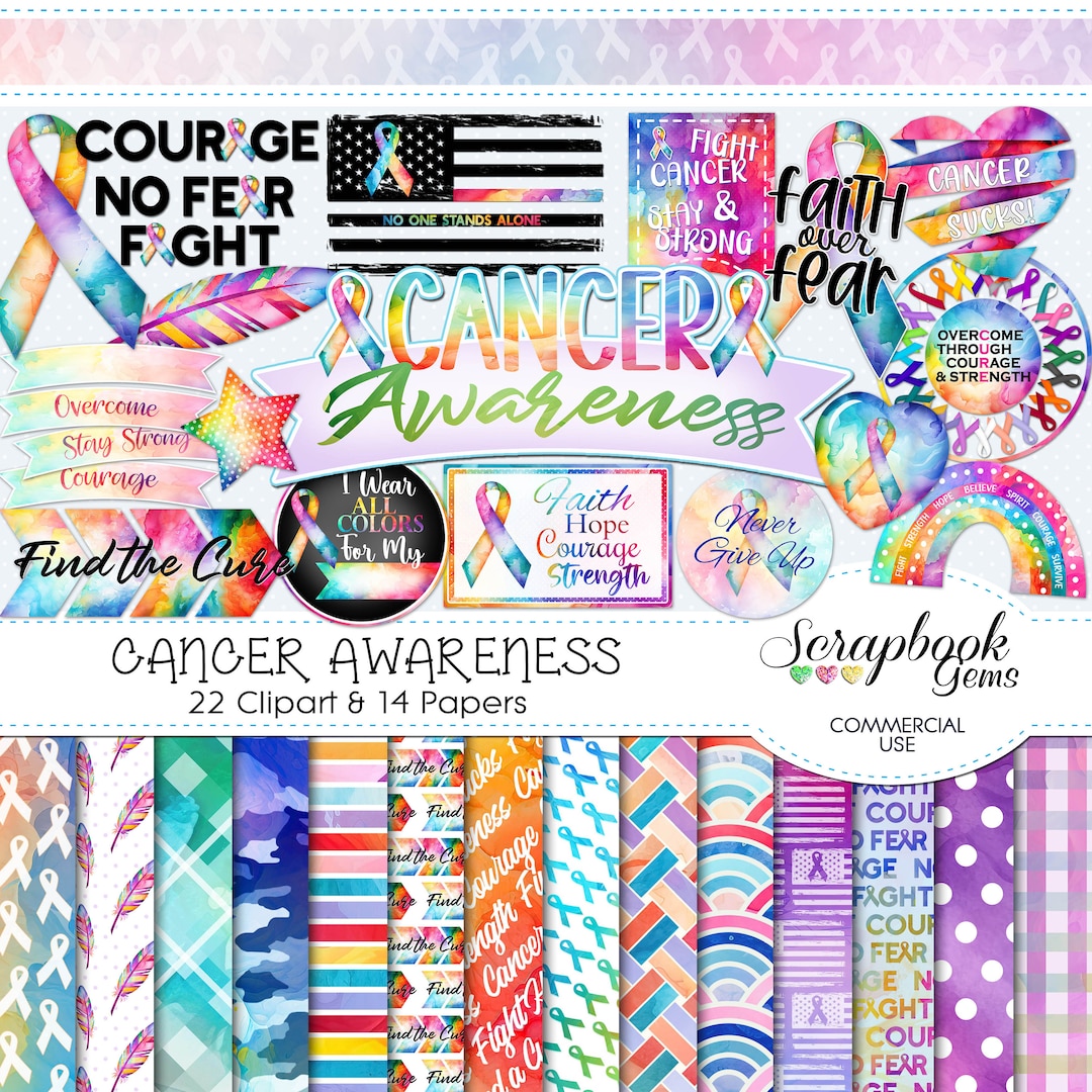 CANCER Awareness Clipart & Papers Kit, 22 Png Clipart Files, 14 Jpeg ...