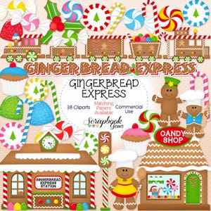 GINGERBREAD EXPRESS Clipart, 38 archivos png Clipart Descarga instantánea árbol de navidad de invierno dulces galletas tren choo choo bastón de menta