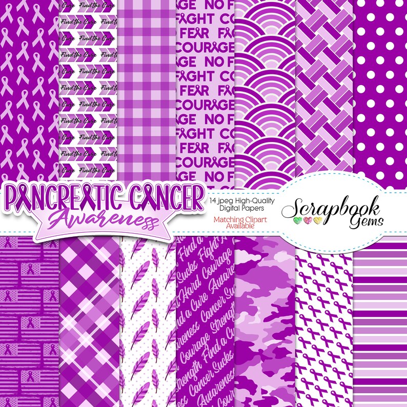 PANCREATIC CANCER Awareness Clipart & Papers Kit, 22 Png Clipart Files ...