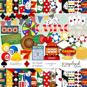 CASINO Clipart and Papers Kit, 36 png Clip Arts, 20 jpeg Papers Instant Download gokken gokken Las Vegas Atlantic City slotmachine poker
