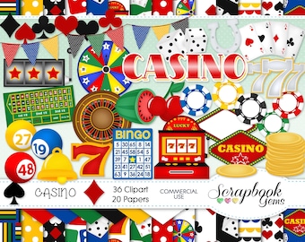 CASINO Clipart and Papers Kit, 36 png Clip Arts, 20 jpeg Papers Instant Download gamble gambling las vegas atlantic city slot machine poker