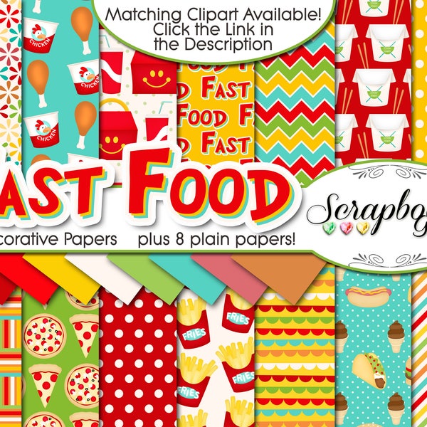 FAST FOOD Digital Papers, 22 Pieces, 12" x 12", High Quality JPEGs Instant Download chicken nugget hamburger happy meal restaraunt chinese