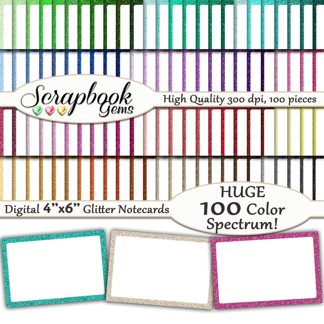100 Colors Printable Glitter Notecards, 100 Pieces, 4