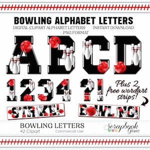 Sports Bowling Letters & Numbers Digital Clipart, 42 High Quality PNG files, Instant Download Clip Art sports alphabet