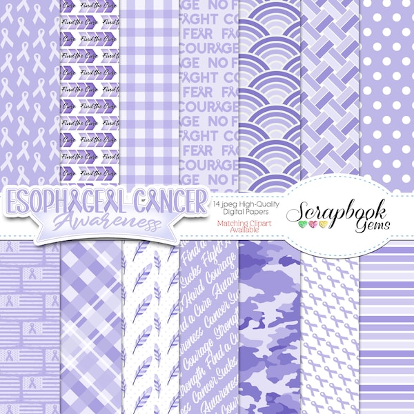 ESOPHAGEAL CANCER Awareness Digital Paper, 14 Pieces, 12" x 12", High Quality JPEGs, Instant Download, periwinkle cancer ribbon, cancer flag