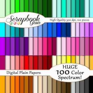 100 einfarbiges digitales Papier, 100 Stück, 12" x 12", 300 dpi High Quality JPEG Dateien, Sofort Download